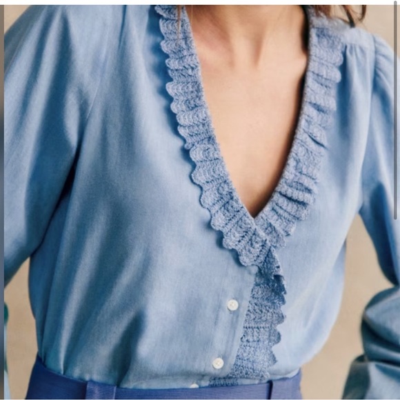 SEZANE ROSINE SHIRT CHAMBRAY size 46/14 - Picture 6 of 9